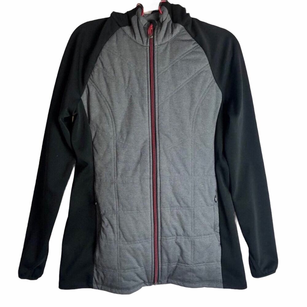 Athleta Quilted Black & Grey Hoodie Jacket M